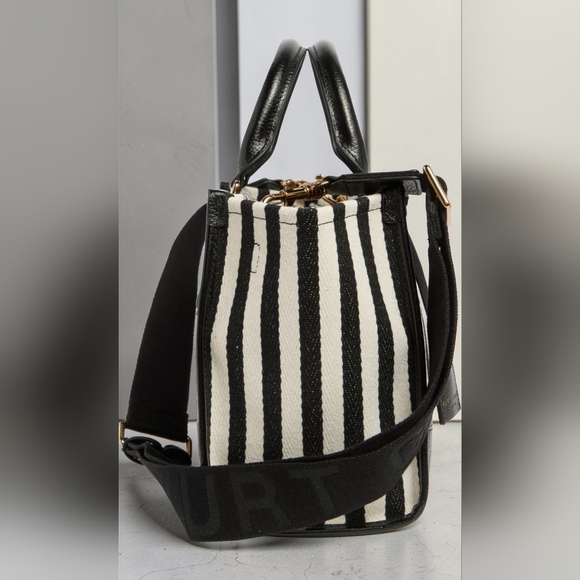 Kurt Geiger Chiswilk Black & White Striped Crossbody/Sachel w/Leather Trim, NWT - Picture 4 of 6